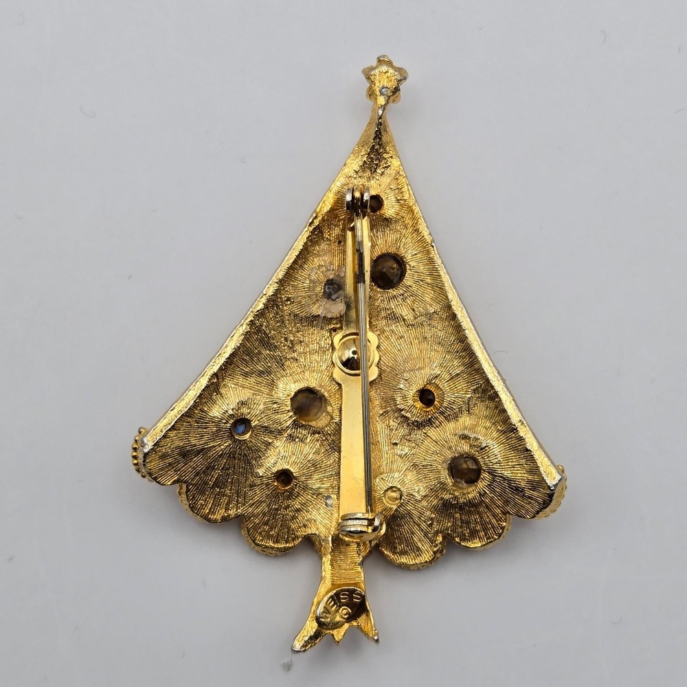 WEISS Vintage Christmas Tree Brooch Rhinestone Gold Tone Holiday Pin As Is - Picture 11 of 12